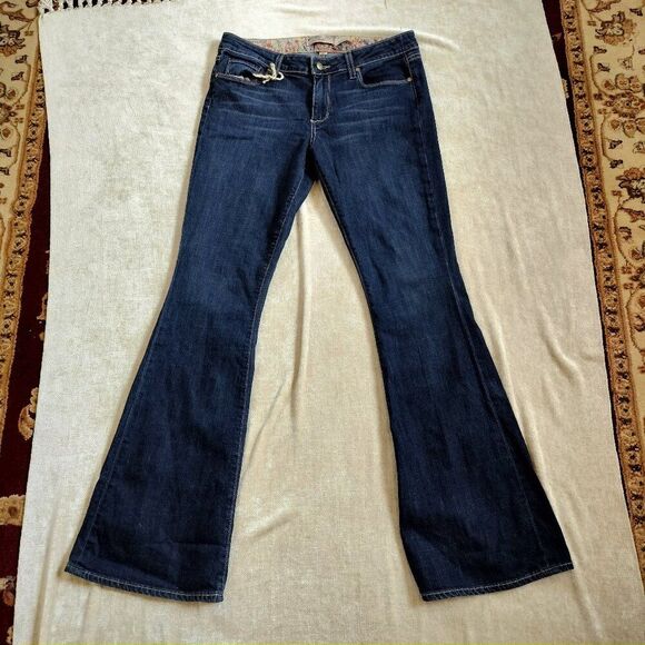 Paige Bell Canyon Low Rise Dark Wash Flare Bell Bottom Jeans Size 30 Petite - Picture 2 of 10